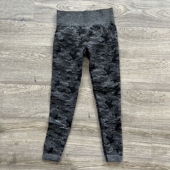 Gymshark Leggings Camo Gym Workout Gray Black Womens Adapt Seamless High Rise - Picture 1 of 7